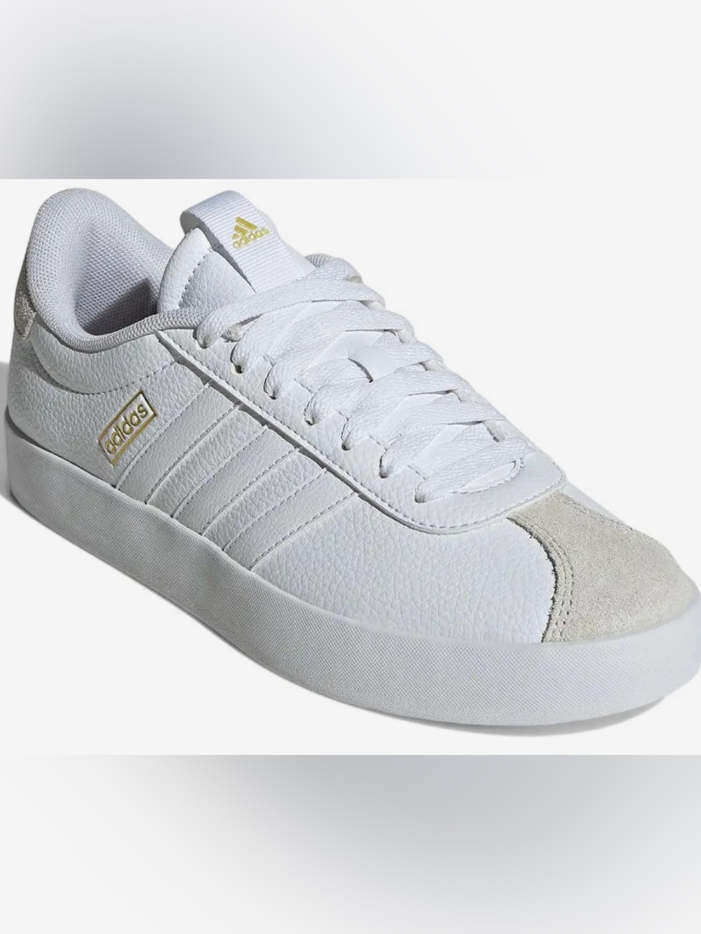 adidas Women’s VL Court 3.0 White Sneakers with Gold Accents, size 10